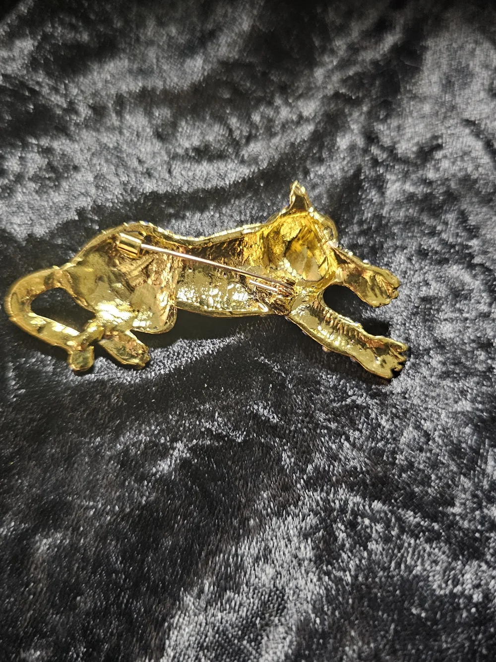 Blue Crystal Panther Brooch with Gold Accents